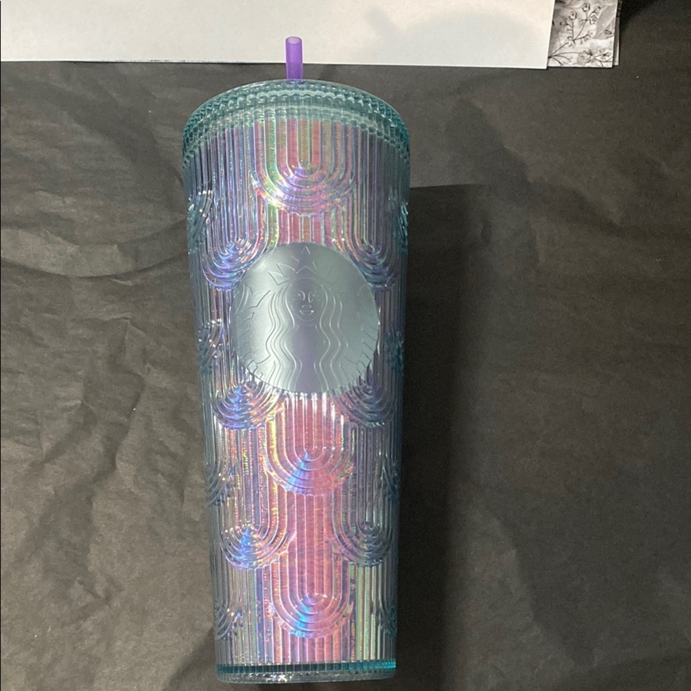 Starbucks Iridescent Aqua Blue Purple Reusable Tumbler with Straw